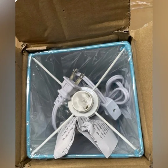 Simple Designs Mini Chrome Squared Empire Fabric Shade Table Lamp,Blue - Picture 9 of 10